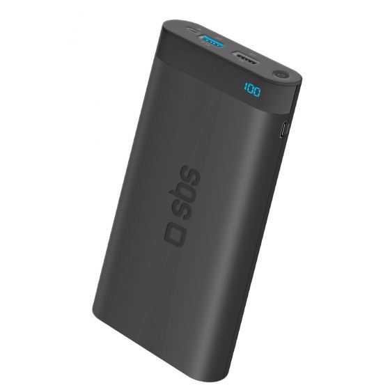 SBS Portable Power Bank, 20000mAh, 2 USB Ports - Black