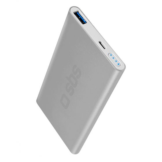 SBS Gold Collection Fast Charge Power Bank, 5000mAh, 1 USB Port - Silver