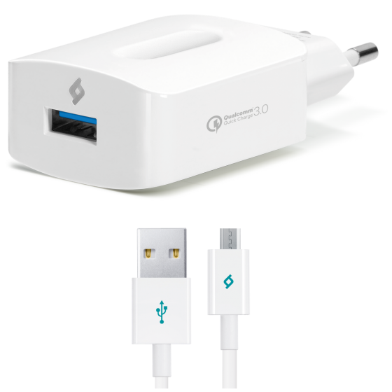 Ttec SpeedCharger QC Wall Charger with Micro USB Cable, 1 Port, White - 2SCQC01M