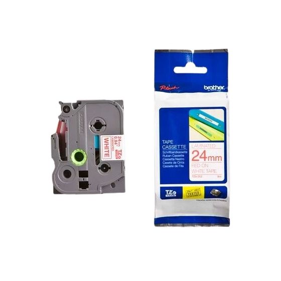 Brother Laminated Tape, 24mm x 8 Meters, Red on White - TZe-252