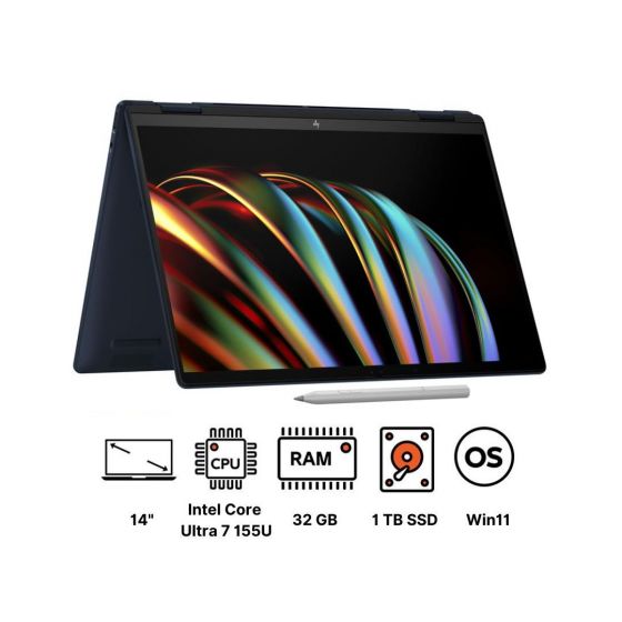 لاب توب اتش بي اينفي x360 B15LHEA، انتل® كور™ الترا  7 155U، هارد 1 تيرا  PCIe NVMe M.2 SSD، رام 32 جيجا، شاشة OLED مقاس 14 بوصة، بدقة 2.8K، كارت شاشة انتل جرافيكس، ويندوز 11 - ازرق