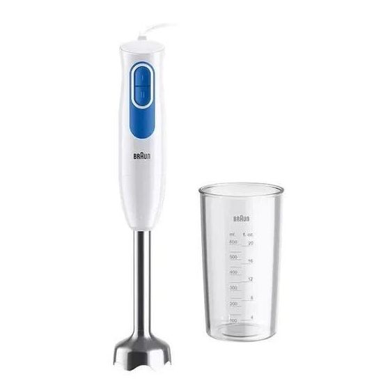 Braun Hand Blender with Beaker, 600ml, 600 Watt, White and Blue - MQ20001MWH