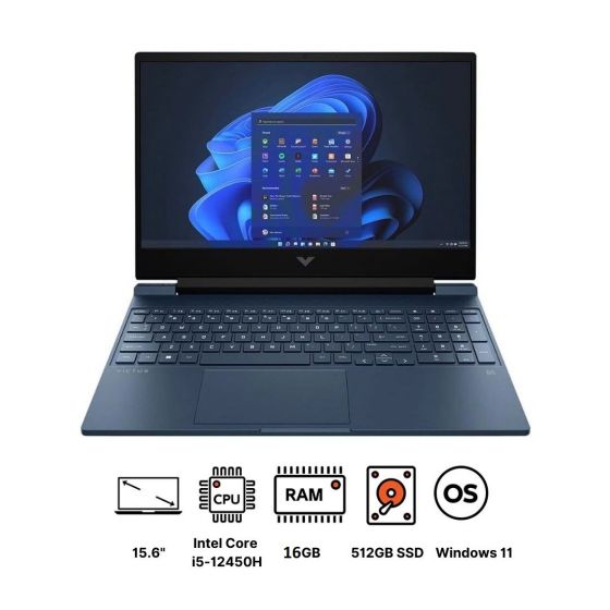 لاب توب اتش بي فيكتوس 15-FA00، انتل كور i5-12450H، هارد PCIe NVMe M.2 SSD بسعة 512 جيجا، رام 16 جيجا، شاشة IPS مقاس 15.6 بوصة، بدقة FHD، ومعدل تحديث 144 هرتز، كارت شاشة انفيديا جي فورس RTX 3050 سعة 4 جيجا، ويندوز 11 - ازرق 