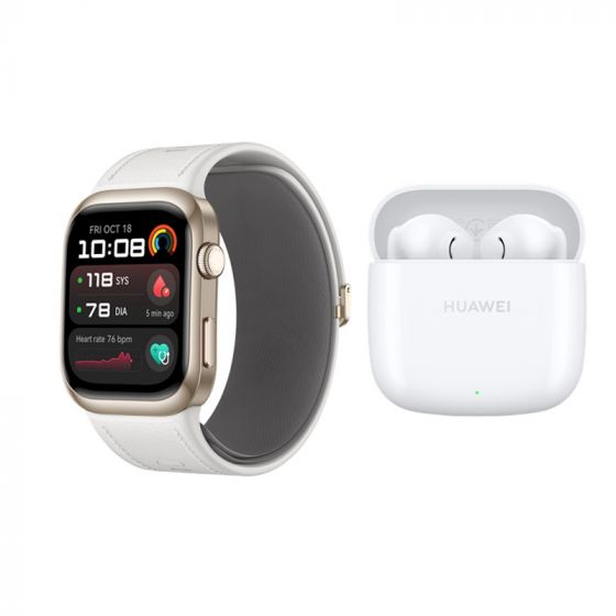 Huawei Watch D2 Luca, Gold Case and White Strap - B10L with Huawei FreeBuds SE 2 Gift