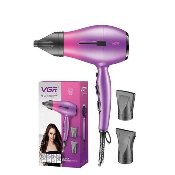 VGR Hair Dryer with Attachments, 2000-2400 Watt, 2 Heat Settings, 2 Speeds, Multi Color - V-461