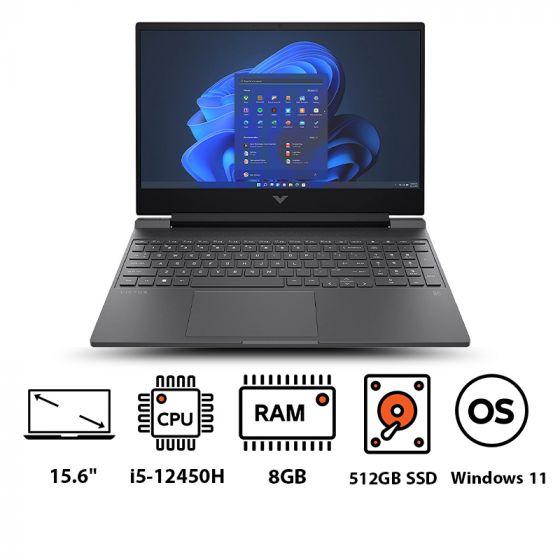 HP Victus 15-fa0031dx Gaming Laptop, Intel Core i5-12450H, 15.6 Inch FHD, 512GB SSD, 8GB RAM, NVIDIA GeForce GTX 1650 4GB, Windows 11 - Silver