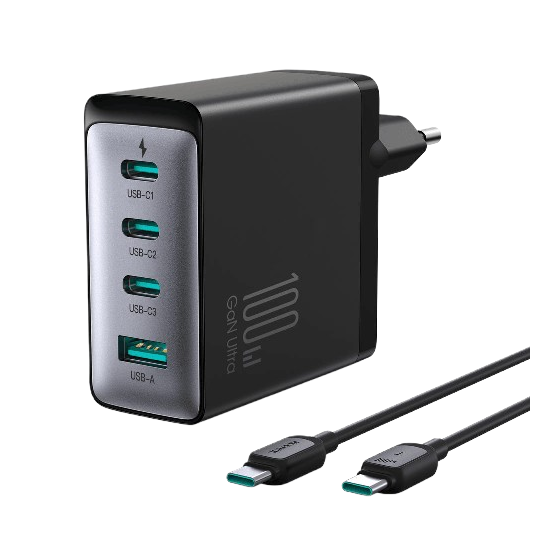 Joyroom Ultra Wall Charger, 100 Watt, 4 USB Ports, Black - JR-TCG04EU