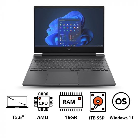 HP Victus 15-fb0035ne Laptop, AMD Ryzen 5-5600H, 15.6 Inch FHD 144Hz, 1TB SSD, 16GB RAM, NVIDIA GeForce GTX 1650 4GB, Windows 11, Mica Silver - 598U6AV