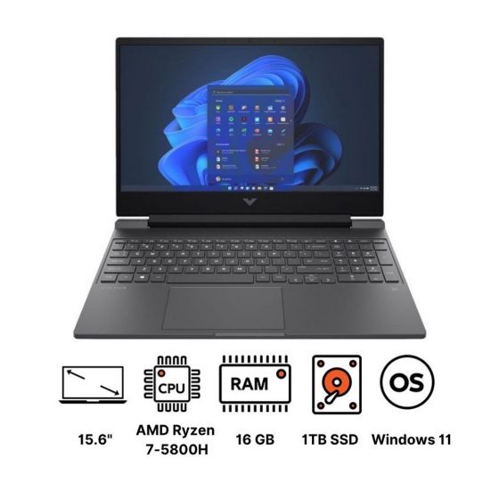 HP Victus 15-fb0032ne Laptop, AMD Ryzen 7-5800H, 15.6 Inch FHD 144Hz, 1TB SSD, 16GB RAM, NVIDIA GeForce RTX 3050 4GB, Windows 11, Mica Silver - 598U9AV
