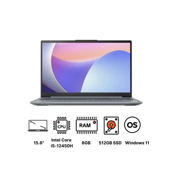 Lenovo Ideapad Slim 3 15IAH8 Laptop, Intel Core i5-12450H, 15.6 Inch FHD Display, 512GB SSD, 8GB RAM, Integrated Intel UHD Graphics, Windows 11 - Arctic Grey