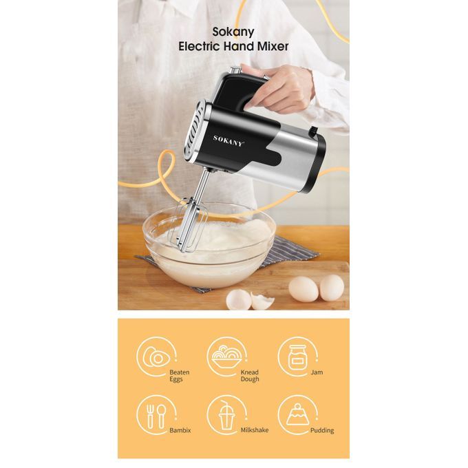 Sokany Hand Mixer, 800 Watt, Black and Silver - Sk-6621