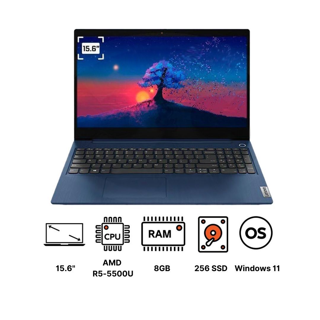 Lenovo Ideapad 3 Laptop, AMD R5-5500U, 15.6 Inch, 256 SSD, 8 GB Ram, AMD Radeon Graphics, Windows 11 - Blue | Best price in Egypt | B.TECH Lenovo Ideapad 3 Laptop, AMD R5-5500U, 15.6 Inch, 256 SSD, 8 GB Ram, AMD Radeon Graphics, Windows 11 - Blue | Best price in Egypt | B.TECH
