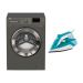 Beko Front Load Inverter Washing Machine, 9 KG, Silver - WTX 91232 XMCI, with Steam Iron, 2200 Watt - SIM 3122 T
