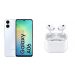 Samsung Galaxy A06, 128GB, 6GB, 4G LTE, Dual SIM- Light Blue with Ridingtone AirPods Pro 2nd Gen In-Ear Earbuds - White