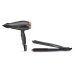 Babyliss Smooth Pro Hair Dryer, 2100 Watt, Black Rose Gold - 6709DE with Babyliss 2 in 1 Wet and Dry Hair Curler and Straightener, Black - ST330E