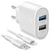 شاحن سريع اس بي اس مع كابل لايتنينج USB، عدد 2 منفذ، 10 وات، ابيض - TEKITTR2ULH2189A