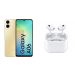 Samsung Galaxy A06, 128GB, 4GB, 4G LTE, Dual SIM- Gold with Ridingtone AirPods Pro 2nd Gen In-Ear Earbuds - White