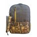 Gharibo Bags One Hand School Backpack With Pencil Case for Kids, Squares Pattern - Orange