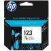 HP 123 Ink Cartridge, Tri-Color- F6V16AE