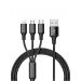 Lindo 3-in-1 USB Charging and Sync Cable, 65 Watt, 120 CM, Black - LL-225