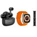Oraimo FreePods 3C Earbuds, Black- OEB-E104DC and T800 Ultra Series 8 Smart Watch, 49mm - Silver Case and Orange Strap with Extra Black Strap