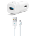 شاحن سيارة تي تك سبيد تشارجر QC مع كابل مايكرو USB، ابيض، 1 منفذ - 2CKQC01M