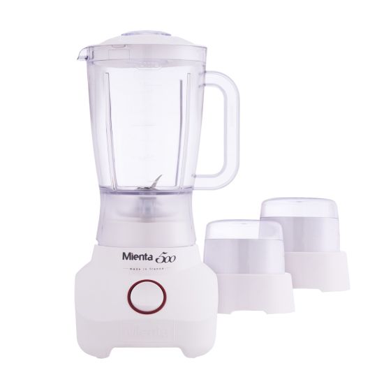 Mienta Jug Blender With Grinder And Mill, 1.5 Liter, 500 Watt, White - BL1251A