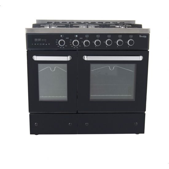 بوتجاز غاز بريميوم دوبل شيف، 5 شعلات، ستانلس ستيل/اسود - PRM6090SB-1GC-511-IDSP-DH