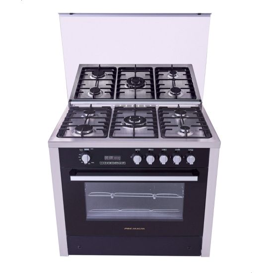 Premium Gas Cooker, 5 Burners, Stainless Steel Black- PRM6090SS-2GC-511-IDSP-2W