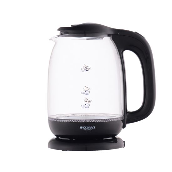 Sonai Classic Glass Kettle, 1.7 Liters, Black - MAR-3752