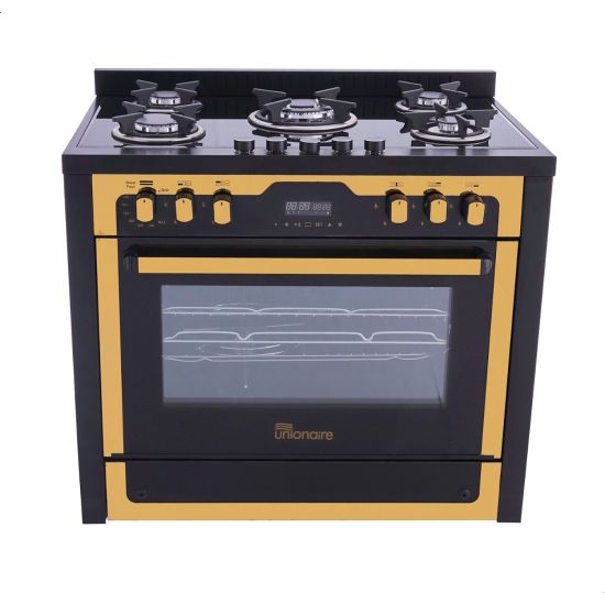 Unionaire Gas Cooker, 5 Burners, Black Glass- C6090GB1GC383IDSPSPC