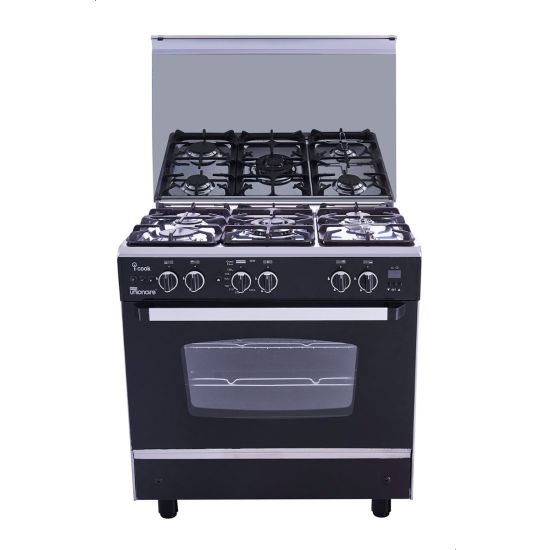 بوتجاز غاز يونيون اير اي كوك، 5 شعلات، فضي واسود- C6080SS-NC-511-IDSC-2W