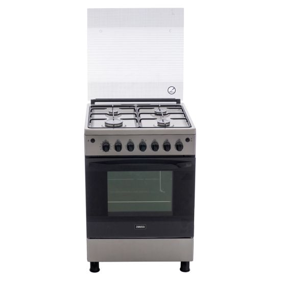 Zanussi Freestanding Gas Cooker, 4 Burners, steel plus  Silver- ZCG622A6XA