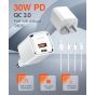 LDNIO Wall Charger, Dual Ports USB C to lightning, 30 Watt, White - A2317C