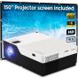 Wownect LED Projector, 1920x1080 Resolution, Black and White - M18 with 150 Inch Projection Screen