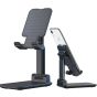 Adjustable Phone Stand for Desk, Foldable Cell Phone Holder for Desk, Stable Aluminum Desktop Holder, Universal Tablet Adjustable Stand Compatible with Mobile Phone/iPad/Tablets (Black)