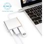 موزع 3 في 1 بمنفذ USB-C، لاجهزة بمنفذ C - فضي