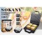 Sokany 3-in-1 Sandwich Maker, 3 Slices, 1400W, Black - SK-BBQ-852