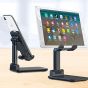 Adjustable Phone Stand for Desk, Foldable Cell Phone Holder for Desk, Stable Aluminum Desktop Holder, Universal Tablet Adjustable Stand Compatible with Mobile Phone/iPad/Tablets (Black)