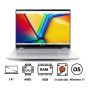لاب توب اسوس فيفو بوك S14 فليب TN3402YA-LZ005W، ايه ام دي رايزن 5 7530U، شاشة 14 بوصة WUXGA، هارد 512 جيجا SSD، رام 8 جيجا، كارت شاشة ايه ام دي راديون جرافيكس، ويندوز 11 - فضي