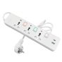 E-train Power Strip, 3 Output Plugs, 1 USB, 1 USB-C, 2.4A, 16A, 1.5 Meters, White - PS074