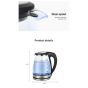 Sokany Electric Glass Water Kettle, 2 Liters, 1500 Watt, Transparent and Black - SK-1029