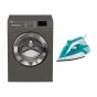 Beko Front Load Inverter Washing Machine, 9 KG, Silver - WTX 91232 XMCI, with Steam Iron, 2200 Watt - SIM 3122 T