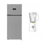 Beko No-Frost Top Freezer Refrigerator, 367 Liters, Inverter, Silver - RDNE420K02DXIDTEG , with Blender, 1.5 Liters, 600 Watt - TBN 62608 W