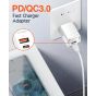 LDNIO Wall Charger, Dual Ports USB C to lightning, 30 Watt, White - A2317C