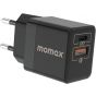 Momax One Plug Mini Wall Charger, 20 Watt, 2 Ports, Black - UC9D