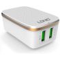 شاحن لدنيو، 2 منفذ USB فئة A، تيار 2.4 امبير، مع كابل USB الى لايتنينج، ابيض - A2204