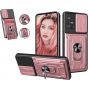 Case Compatible with Samsung Galaxy A71 Case with Removable Kickstand & Card Holder,Slide Camera Cover Built-in Magnetic Ring Stand Women Men Hybrid Armor Hard Luxury - Rose Gold