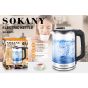 Sokany Electric Kettle, 2.5 Liter, 1500 Watt, Glass - SK-09013