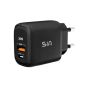SIA Wall Charger, 30W, 1 USB-A Port, 1 USB-C Port, Black - SI-CH002B